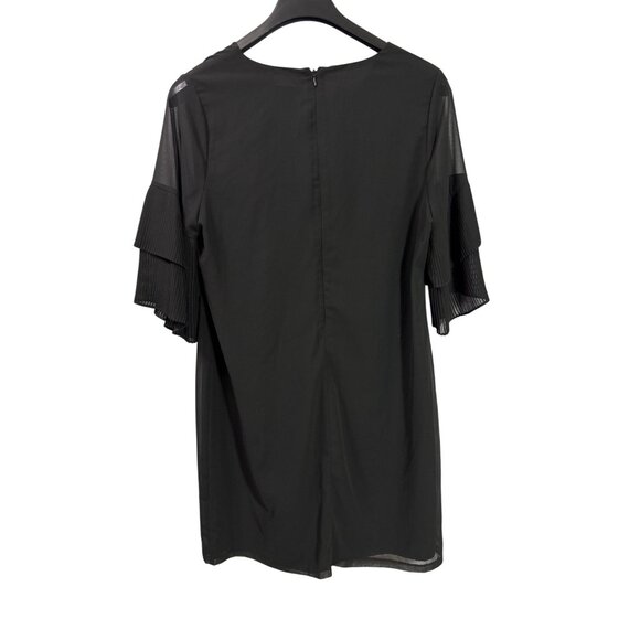 Sam Edelman Black Sheath Midi Dress Pleated Sleeve Size 14 Polyester Lined New - Picture 2 of 6